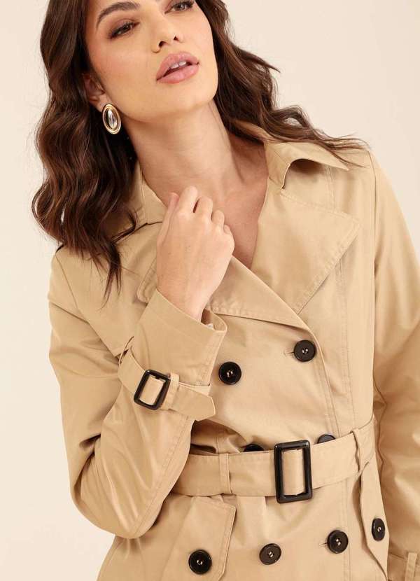 Pop Me - Trench Coat Curto com Faixa e Botoes Bege 8