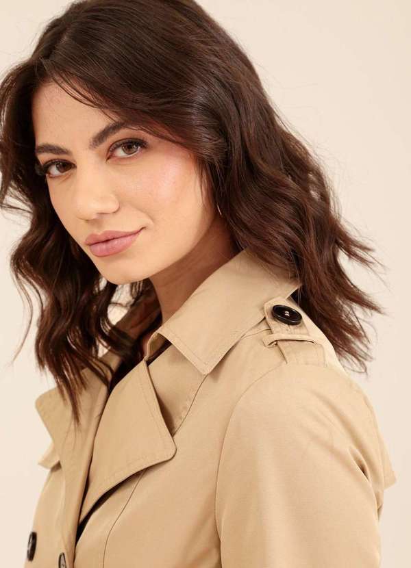 Pop Me - Trench Coat Curto com Faixa e Botoes Bege 9