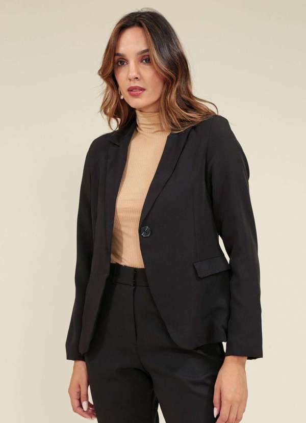 Pop Me - Blazer Alfaiataria com Botao Frontal Preto