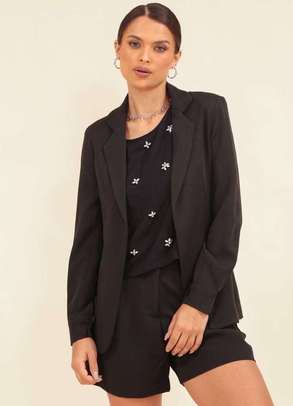 Pop Me - Blazer Alfaiataria Manga Longa Preto