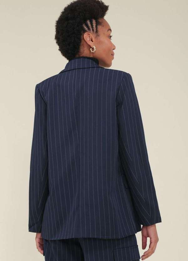 Pop Me - Blazer Alfaiataria Risca de Giz com Transpasse e Botoes Azul 3