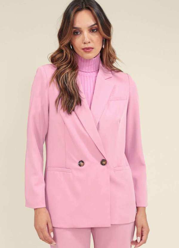 Pop Me - Blazer em Alfaiataria Manga Longa e Transpasse com Botoes Rosa