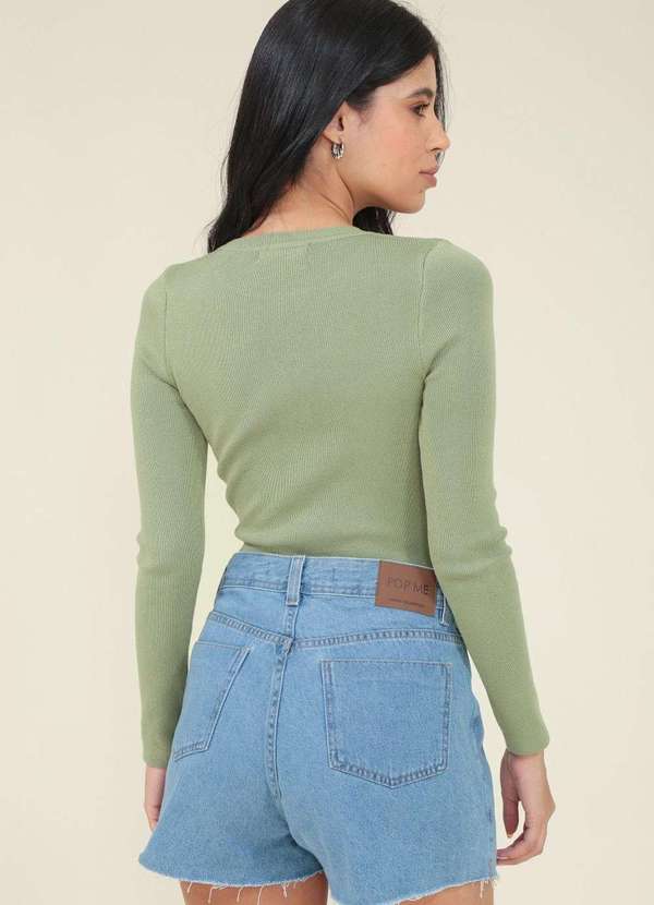 Pop Me - Blusa Cropped Tricot Manga Longa Basica Verde 2