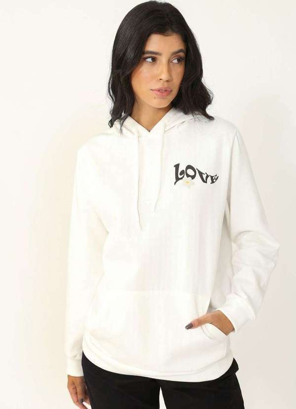 Pop Me - Blusa Moletom Oversize Manga Longa Love Branco