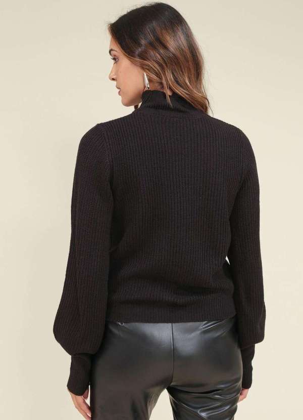 Pop Me - Blusa Trico Gola Alta e Manga Bufante Preto 3