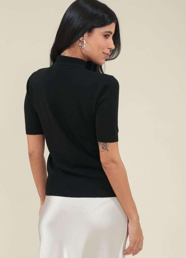 Pop Me - Blusa Tricot Manga Curta Gola Alta Preto 2