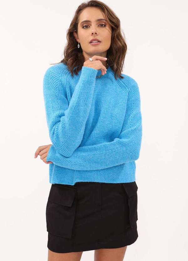 Pop Me - Blusa Tricot Manga Longa Azul