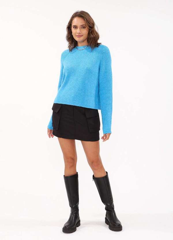 Pop Me - Blusa Tricot Manga Longa Azul 3