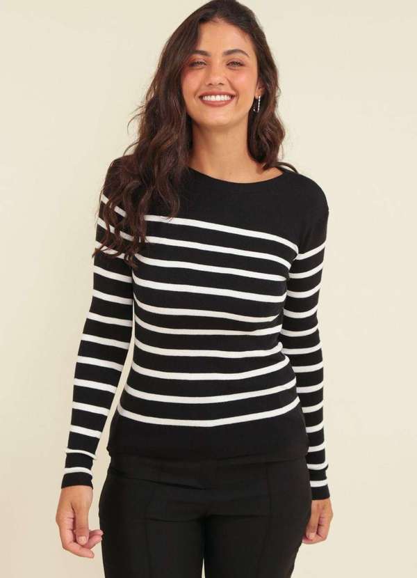 Pop Me - Blusa Tricot Manga Longa Listrado Preto 3
