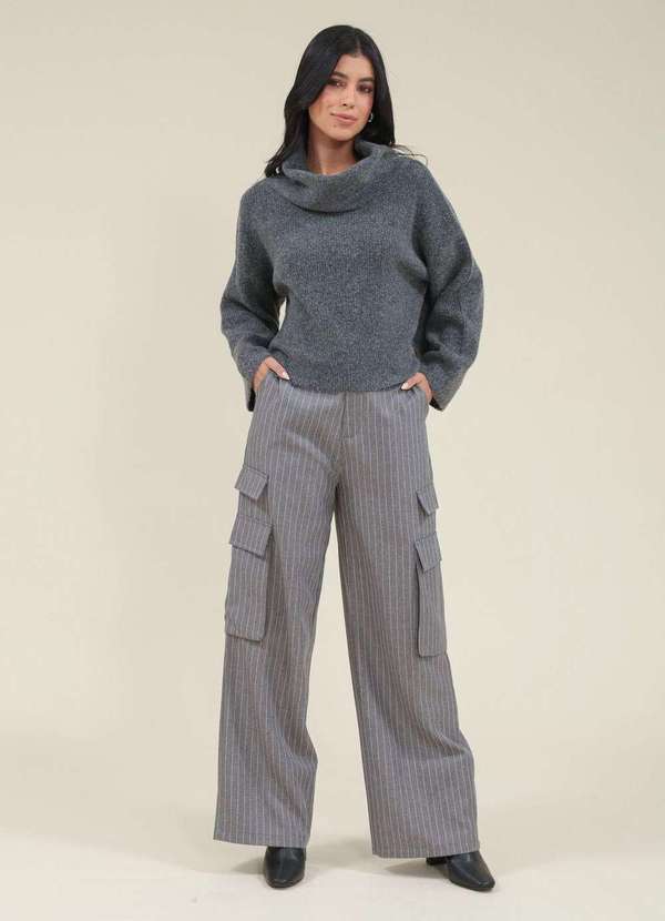 Pop Me - Blusa Tricot Oversized Manga Longa Ampla e Gola Alta Cinza 5