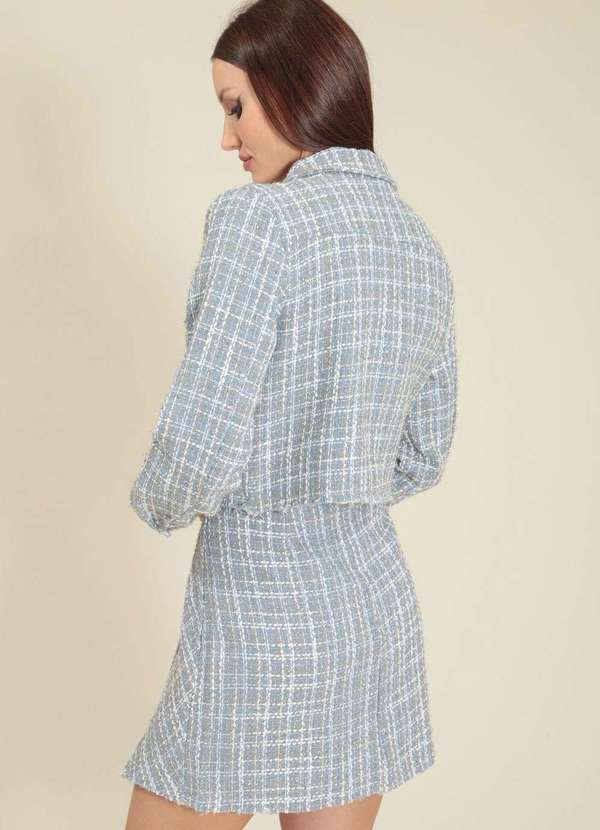 Pop Me - Camisa Cropped Tweed Manga Longa Azul 2