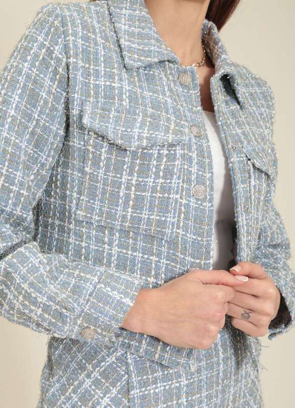 Pop Me - Camisa Cropped Tweed Manga Longa Azul 3