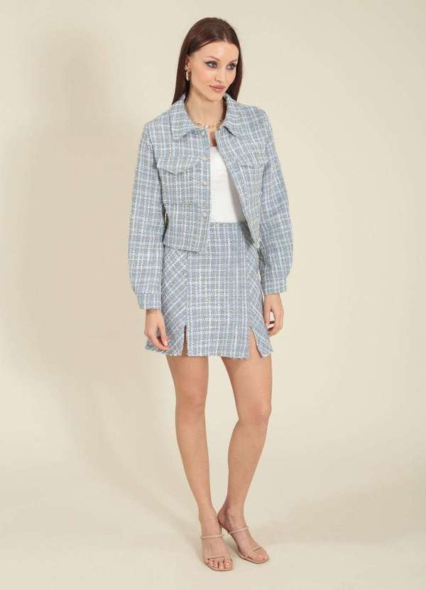 Pop Me - Camisa Cropped Tweed Manga Longa Azul 5