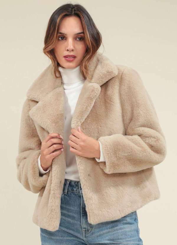 Pop Me - Casaco em Pelo Sintetico com Gola Bege