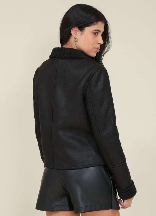 Pop Me - Jaqueta Biker em Material Sintetico com Pelo Interno Preto 3