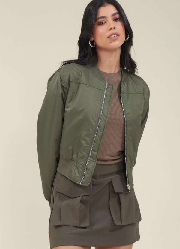 Pop Me - Jaqueta Bomber em Nylon com Bolso Lateral Verde