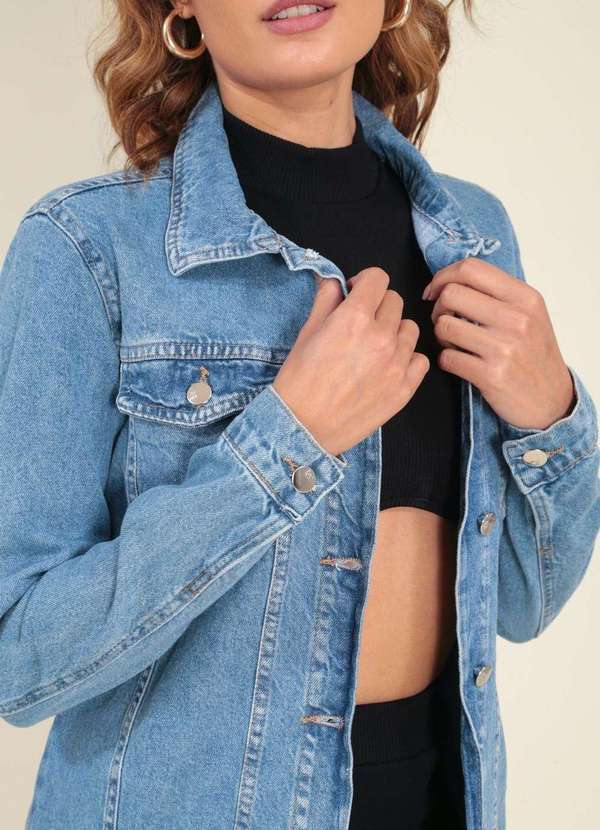 Pop Me - Jaqueta Jeans  Alongada Azul 3