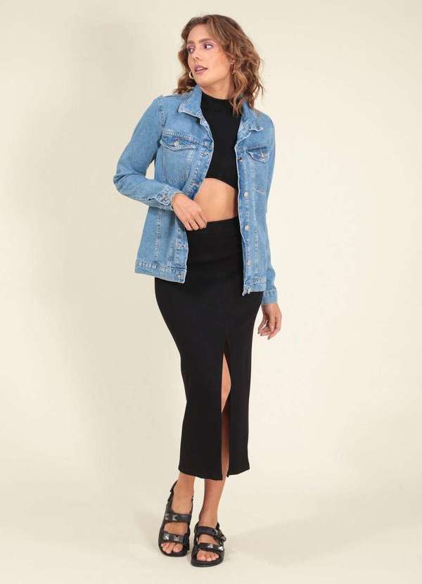 Pop Me - Jaqueta Jeans  Alongada Azul 5