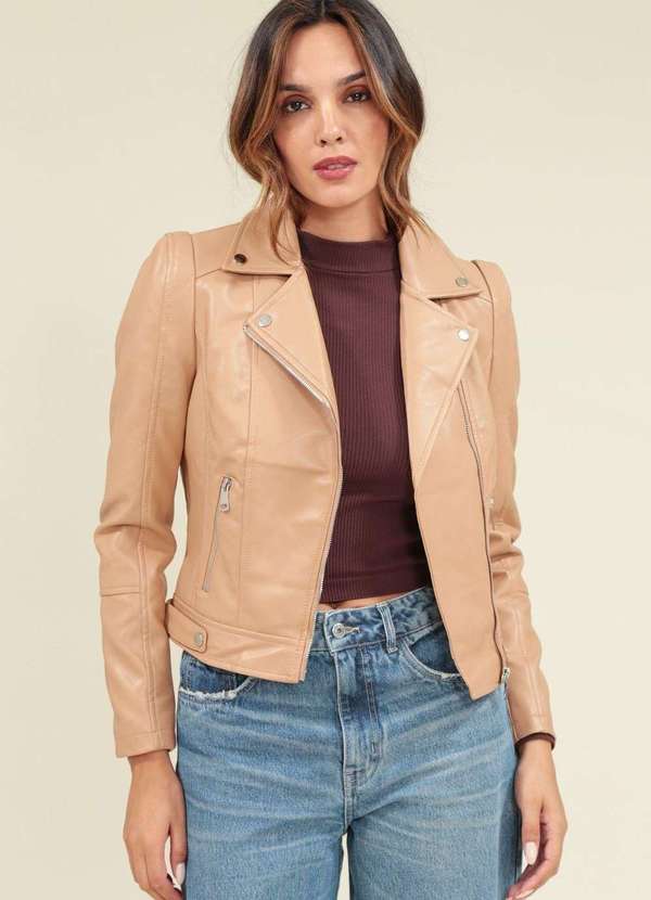 Pop Me - Jaqueta Pu Perfecto Ziper Bege