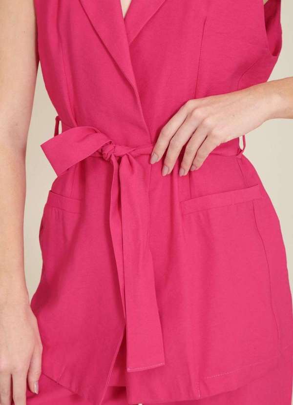 Pop Me - Colete Alongado Alfaiataria Crepe com Cinto Rosa 3