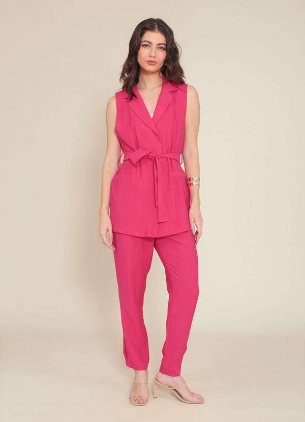 Pop Me - Colete Alongado Alfaiataria Crepe com Cinto Rosa 4