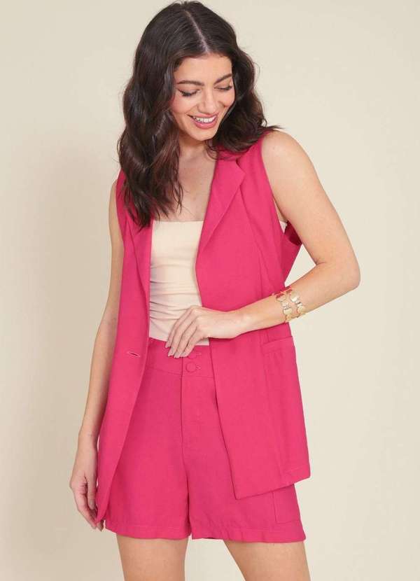Pop Me - Colete Alongado Alfaiataria Crepe com Cinto Rosa 6