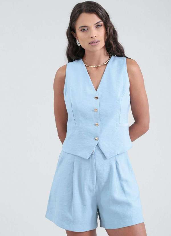 Pop Me - Colete em Alfaiataria com Recortes Azul