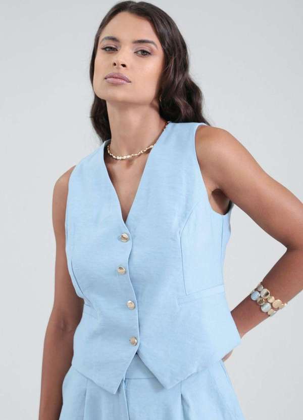 Pop Me - Colete em Alfaiataria com Recortes Azul 3