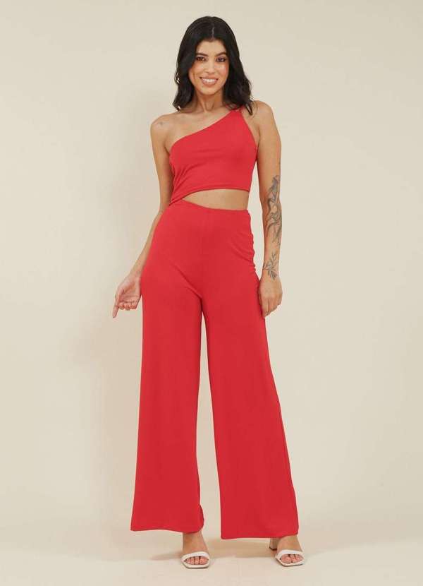 Pop Me - Macacao Malha Crepe Ombro So Abertura Cintura Vermelho 2