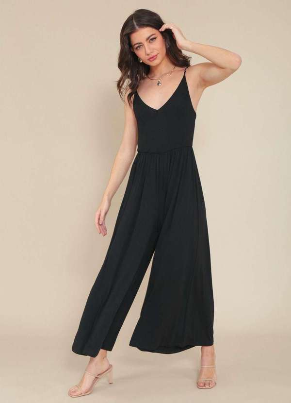 Pop Me - Macacao Midi com Alca em Viscolycra Preto