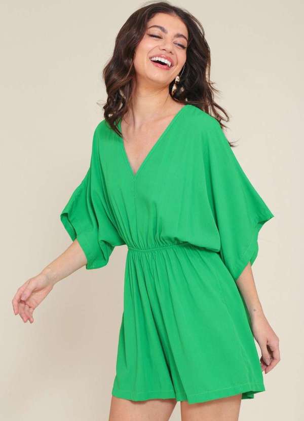 Pop Me - Macaquinho em Viscolinho  Manga Ampla Verde