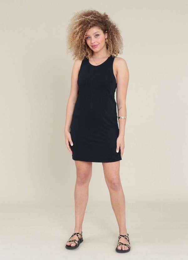 Pop Me - Macaquinho Vestido em Molecotton sem Manga e Abertura Costas Preto