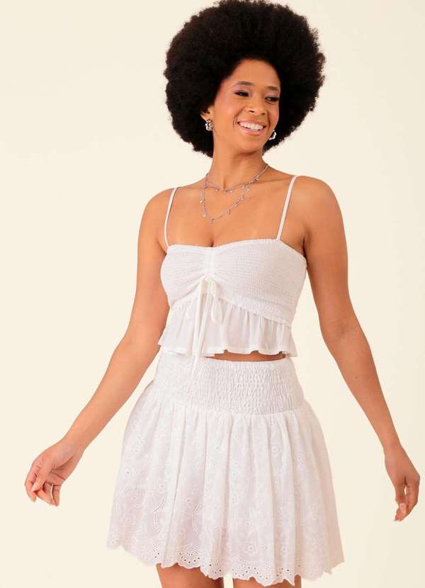 Pop Me - Saia Curta em Laise Cos com Elastex Branco