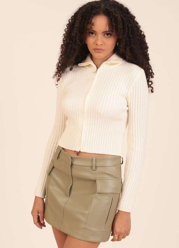 Pop Me - Saia Curta em Pu com Bolso Cargo Verde