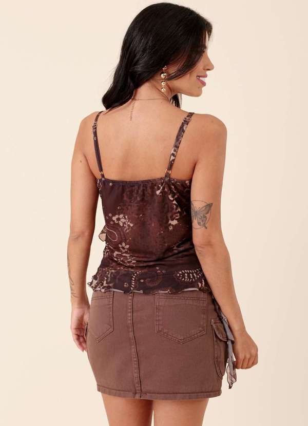 Pop Me - Saia Curta em Sarja Bolso Cargo Marrom 2