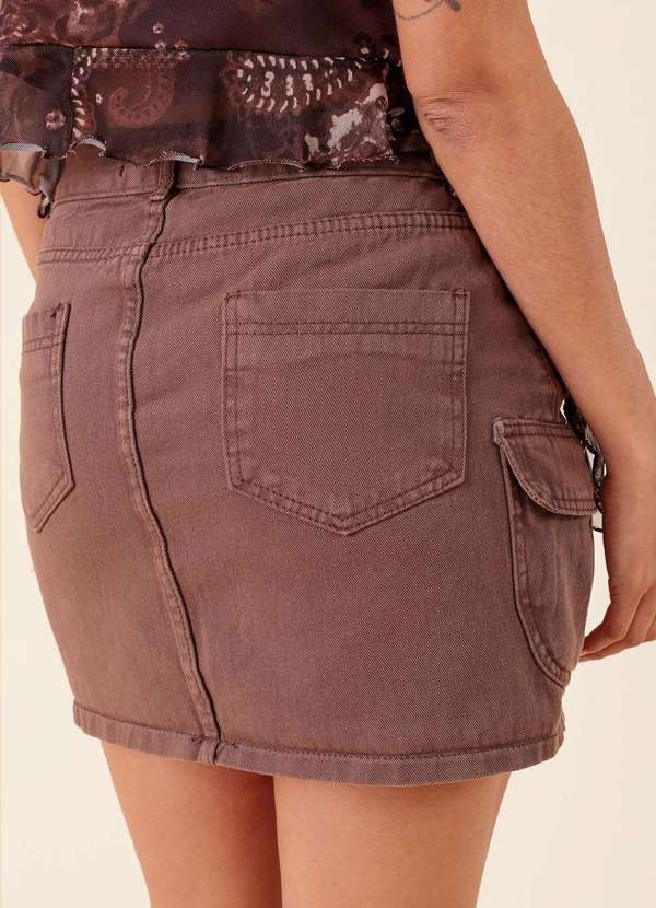 Pop Me - Saia Curta em Sarja Bolso Cargo Marrom 4