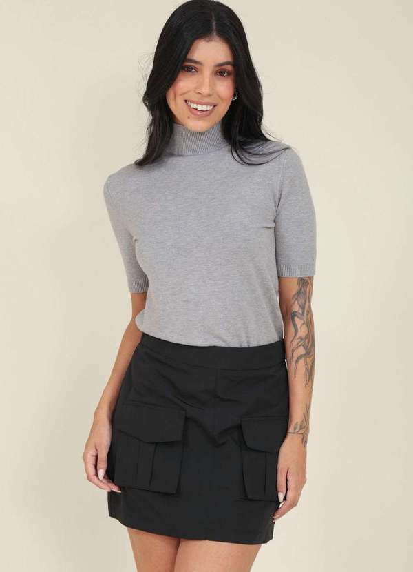 Pop Me - Saia Curta Nylon com Bolso Cargo Preto