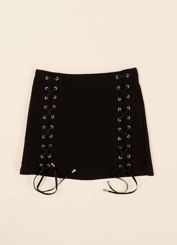 Pop Me - Saia Curta Reta em Bengaline com Ilhos Preto 4