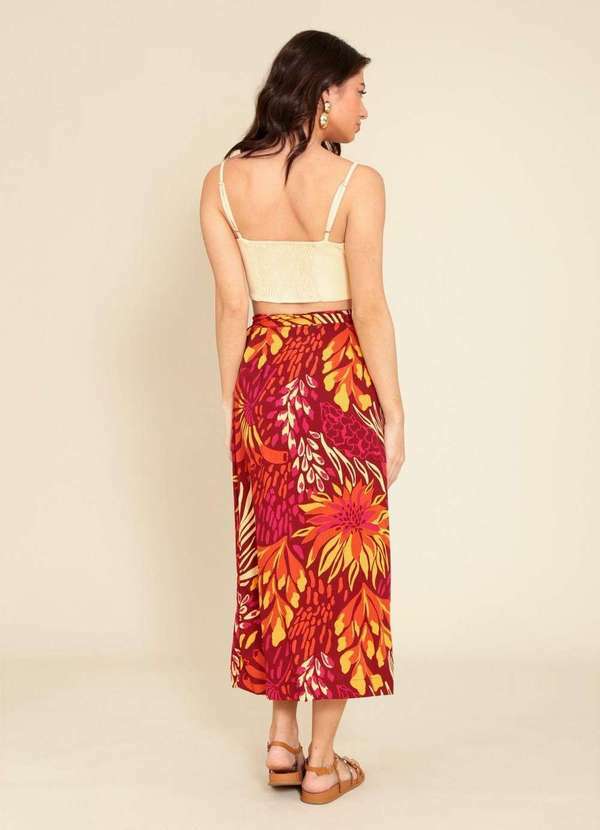 Pop Me - Saia Envelope Midi em Viscose com Transpasse e Faixa Estampa F... Vermelho 2