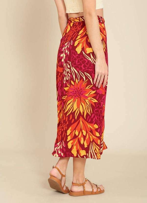 Pop Me - Saia Envelope Midi em Viscose com Transpasse e Faixa Estampa F... Vermelho 4