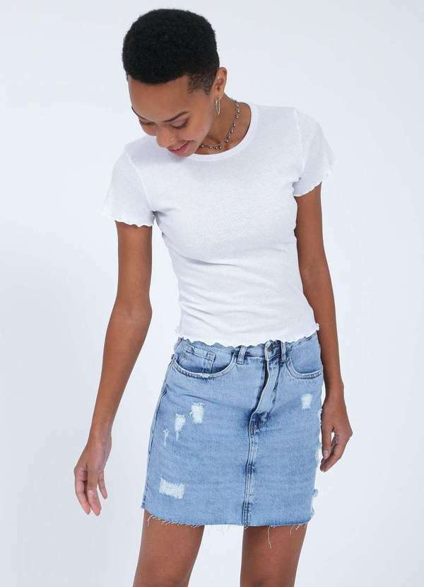 Pop Me - Saia Jeans Curta Aberta Lateral Azul