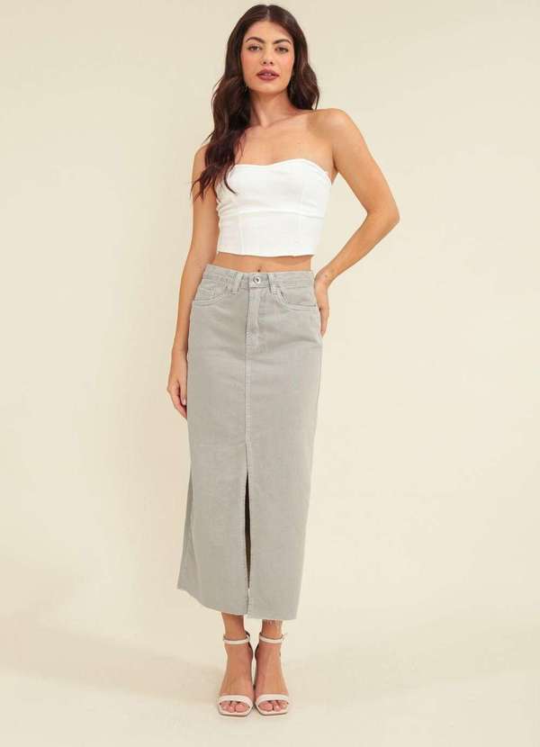 Pop Me - Saia Jeans Midi Fenda Frontal Verde