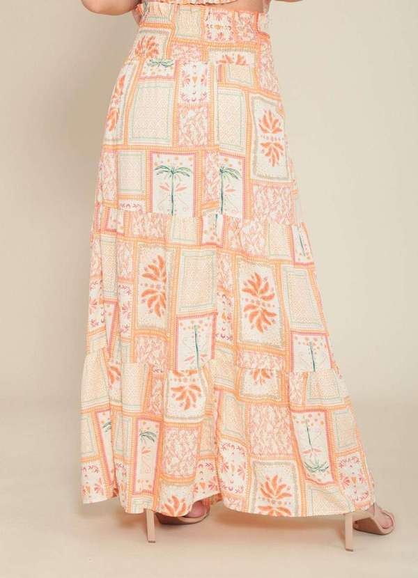 Pop Me - Saia Longa em Viscose com Lurex Cos Lastex Estampa Oasis Bege 4