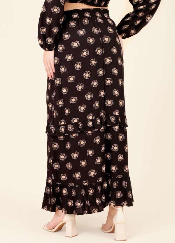 Pop Me - Saia Midi 2 Marias em Viscose Estampada Magia do Sol Preto 6