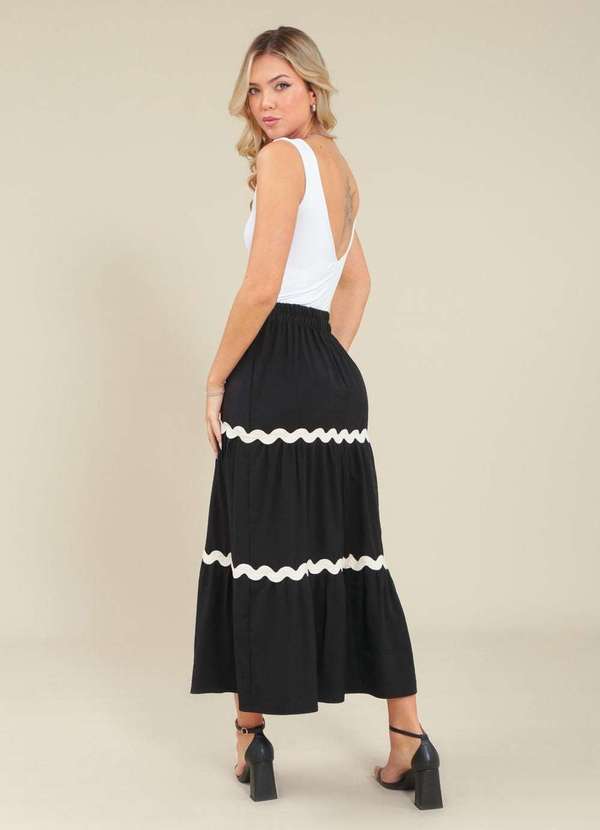 Pop Me - Saia Midi Alfaiataria com Recortes e Sianinha Preto 2