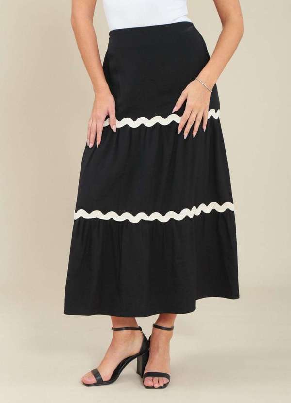 Pop Me - Saia Midi Alfaiataria com Recortes e Sianinha Preto 3