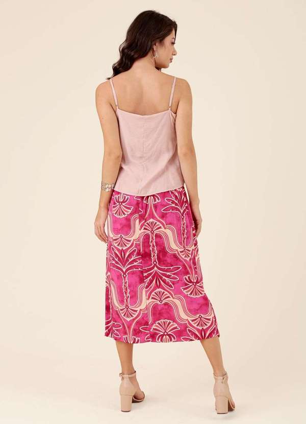 Pop Me - Saia Midi com Transpasse em Viscose Estampada Oasis Rosa 2