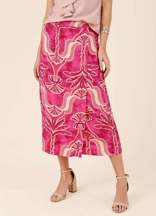 Pop Me - Saia Midi com Transpasse em Viscose Estampada Oasis Rosa 3