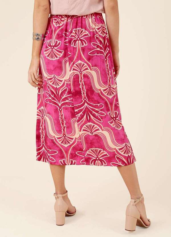 Pop Me - Saia Midi com Transpasse em Viscose Estampada Oasis Rosa 4