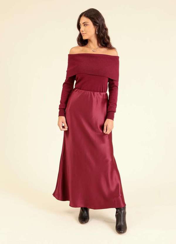 Pop Me - Saia Midi em Cetim Vermelho